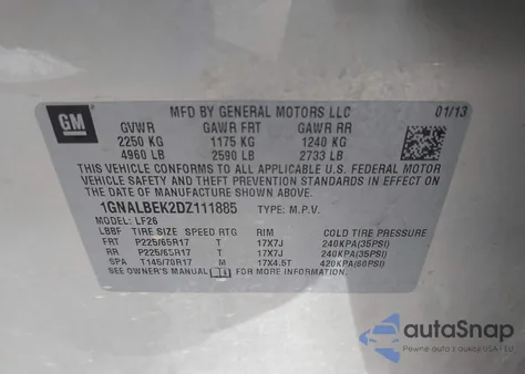 2013 Chevrolet Equinox Ls из США, поврежденный, VIN 1GNALBEK2DZ111885